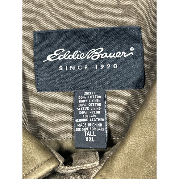 Eddie Bauer Jacket Mens XXL Brown Chore Barn Coat‎ Jacket Canvas Leather Trim - Picture 4 of 8